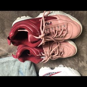 Pink and maroon fila sneakers